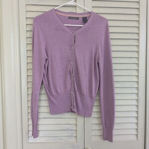 Liz Claiborne medium lavender cotton cardigan sweater.